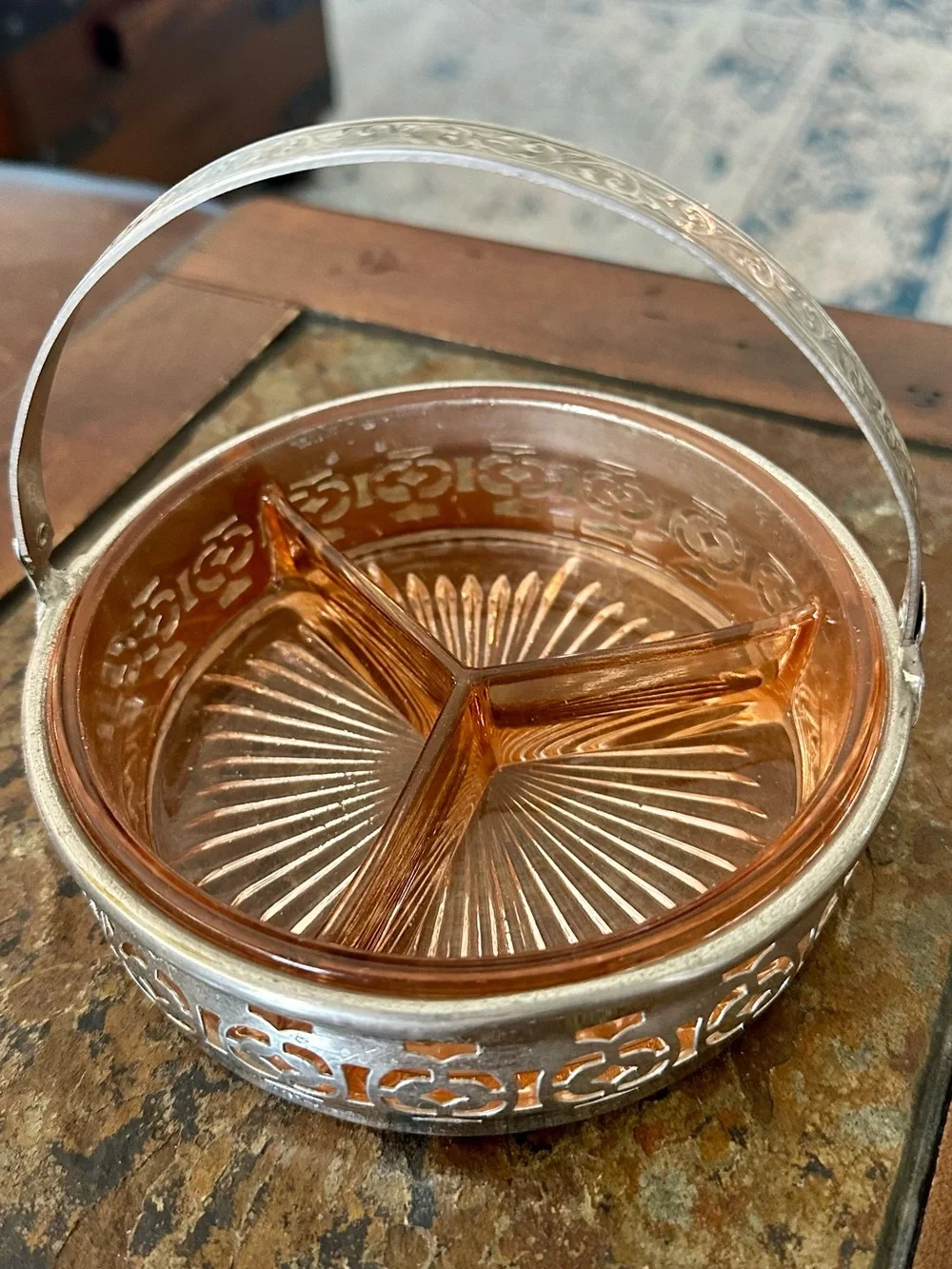 Vintage 1930s Pink Depression Glass 3-Divided Relish Dish